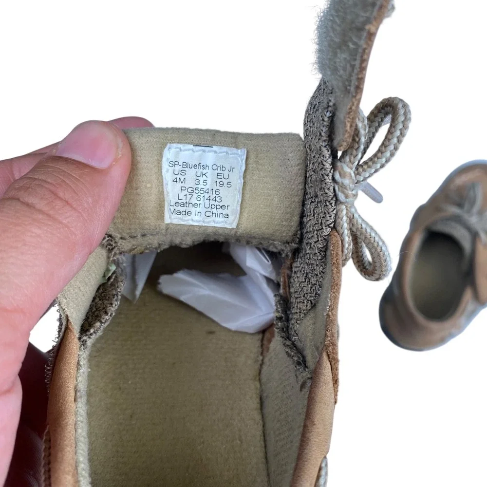 Sperry‎ Bluefish Crib Jr Tan Boat Shoes Toddler Kids US 4M Leather Upper